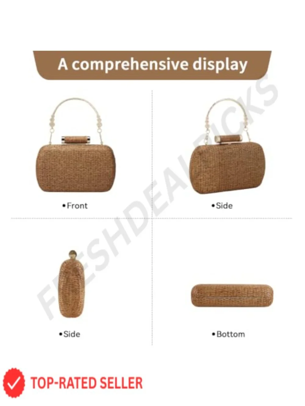 Straw Clutch Purse Hand-Woven Wicker Evening Handbag Raffia Party Wedding Beach